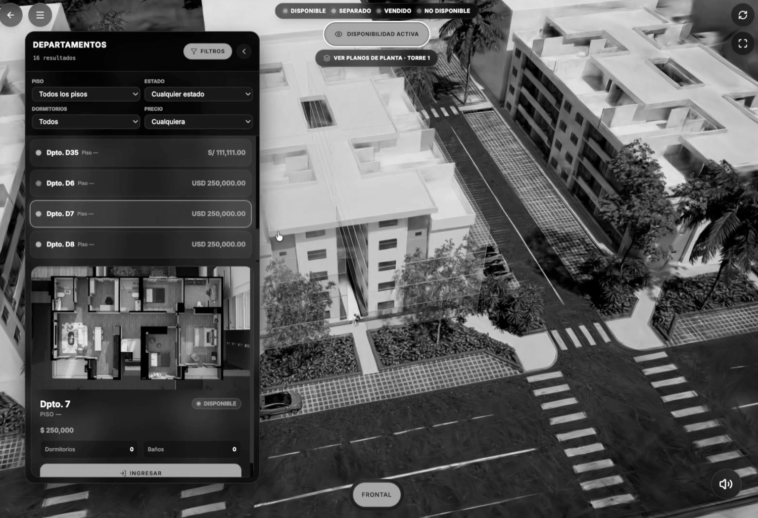 Showroom virtual Vistas del Limonal: disponibilidad de departamentos en 3D